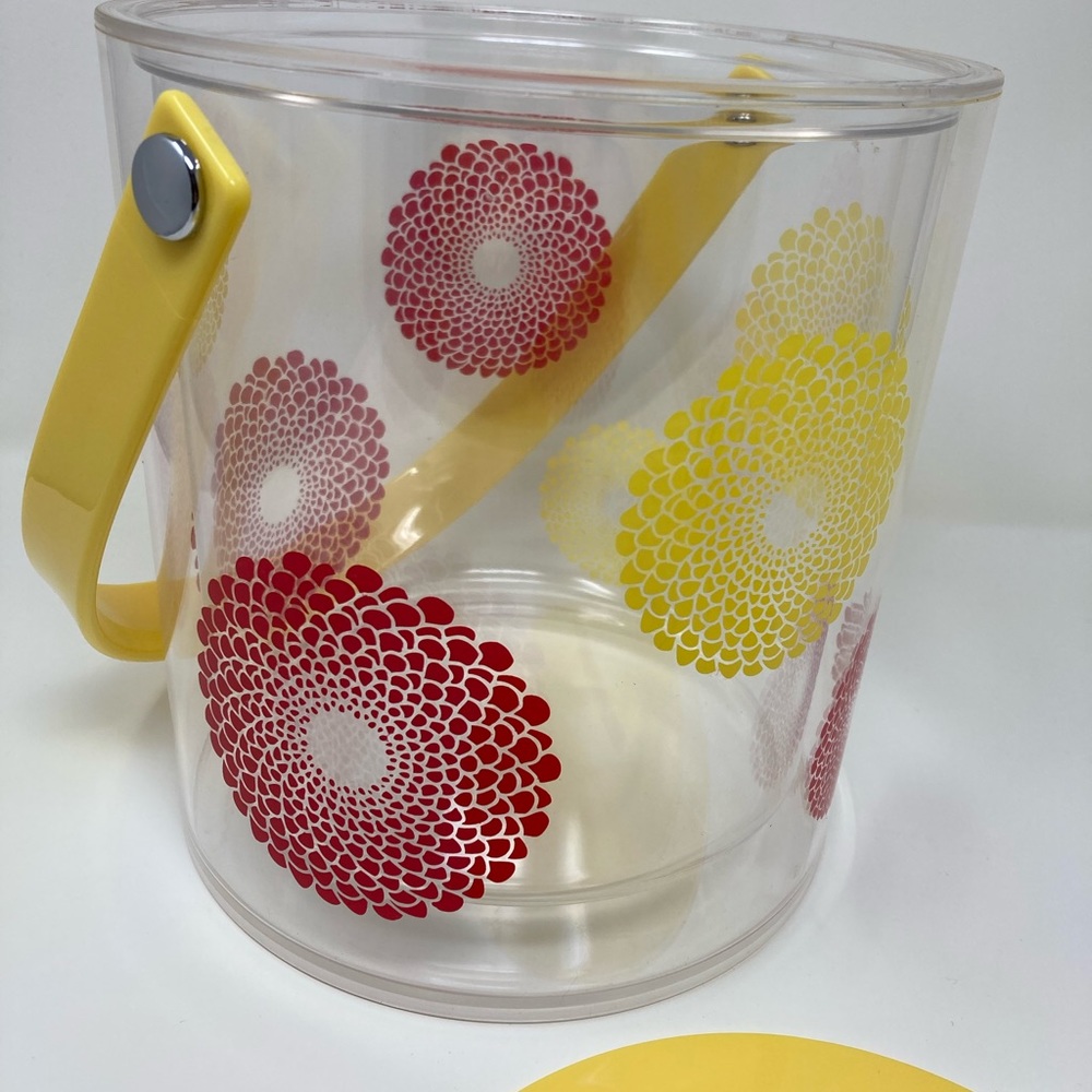 Vintage 90s Yellow Orange Flower Ice bucket with Tongs, Serving Set - Picture 4 of 7